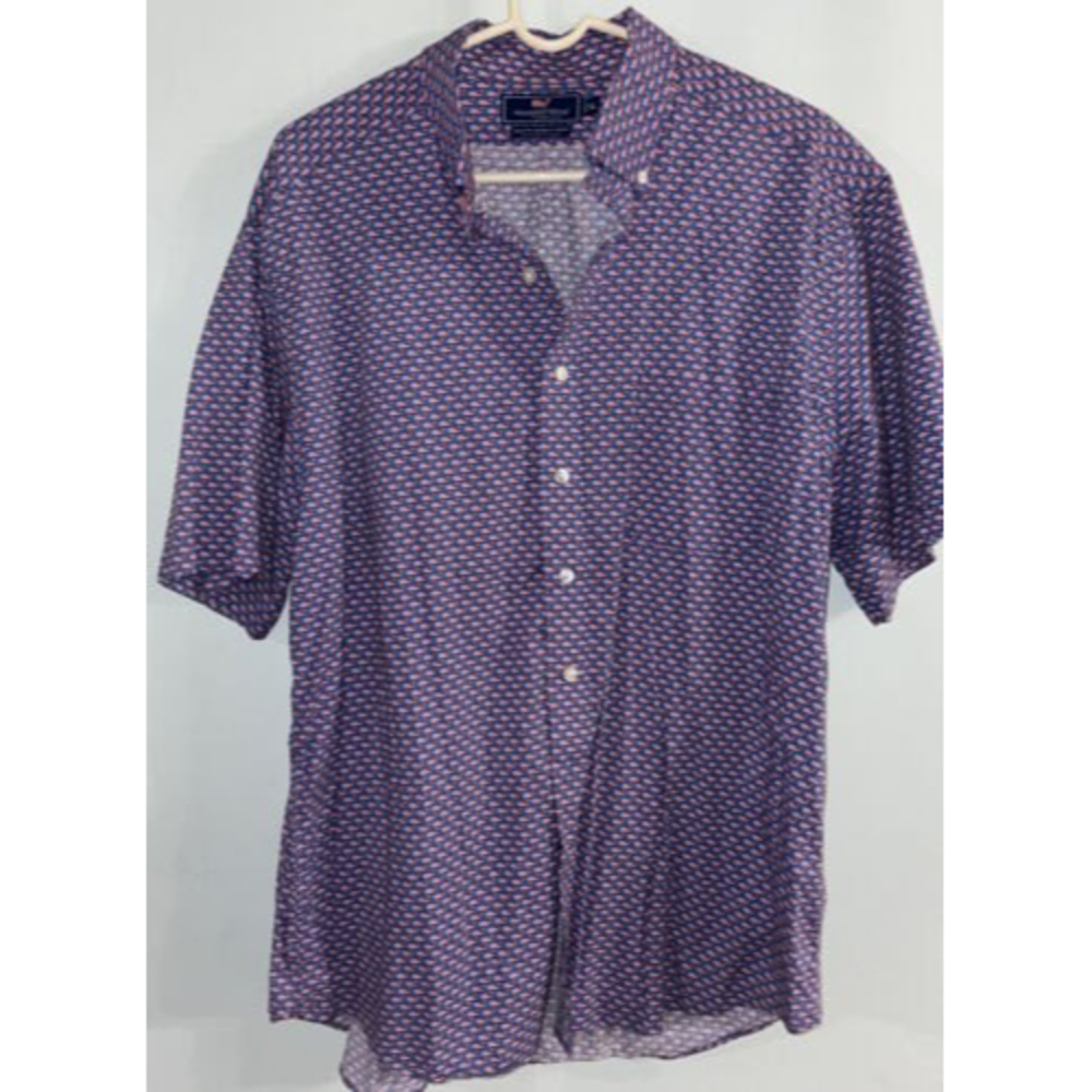 Vineyard Vines Mens Cotton Colorful Logo All Over Print Slim Fit Murray Shirt XL